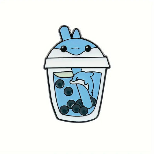 'Dolphin Bubble Tea' Enamel Pin