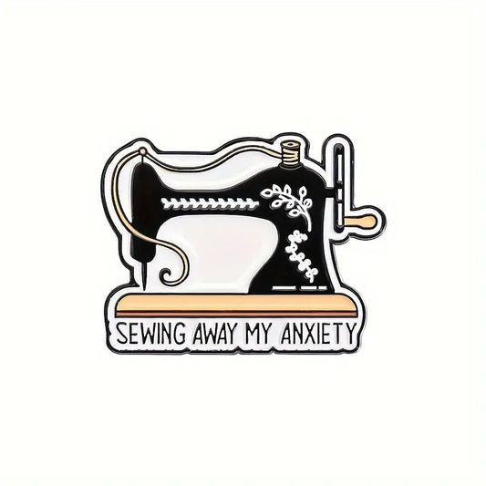 sewing away my anxiety enamel pin