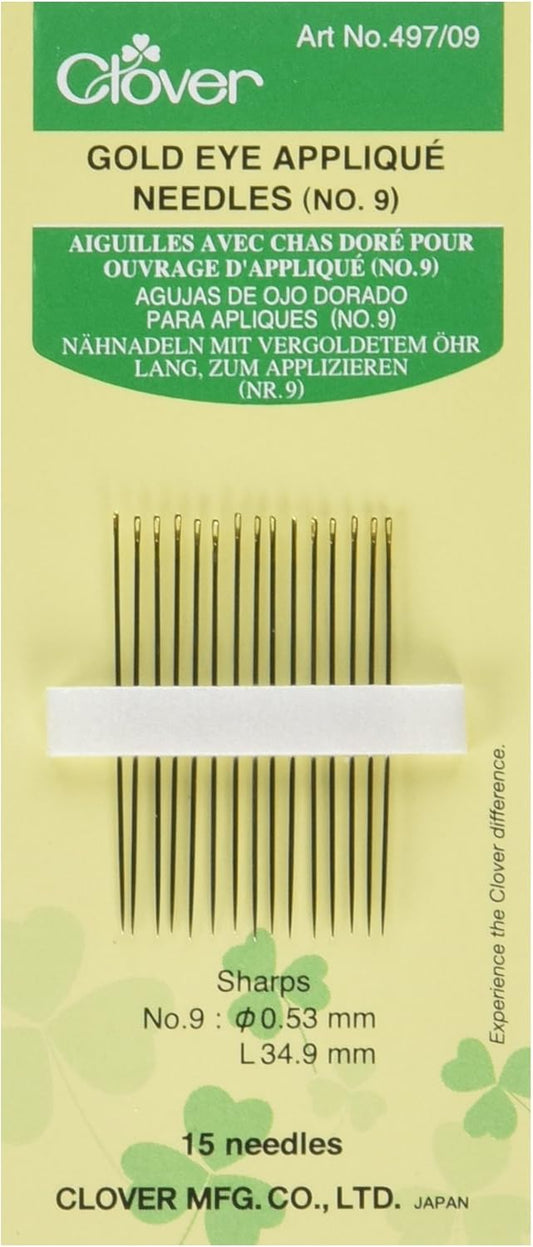 Clover - Gold Eye Appliqué Needles, No. 9