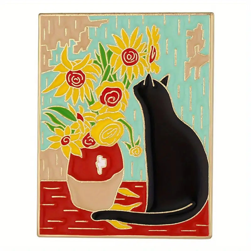 "Van Gogh" Flower Cat Enamel Pin