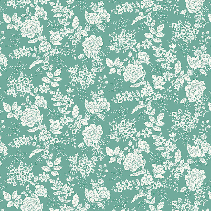 Tranquility - Floral, Dark Aqua