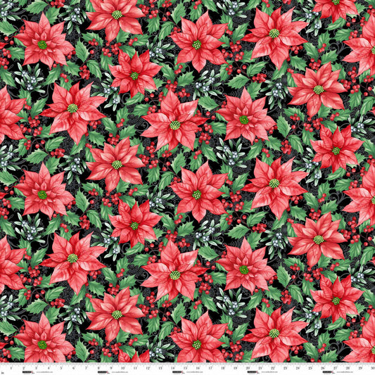 Blooms of the Holiday - Poinsettias - Black Multi