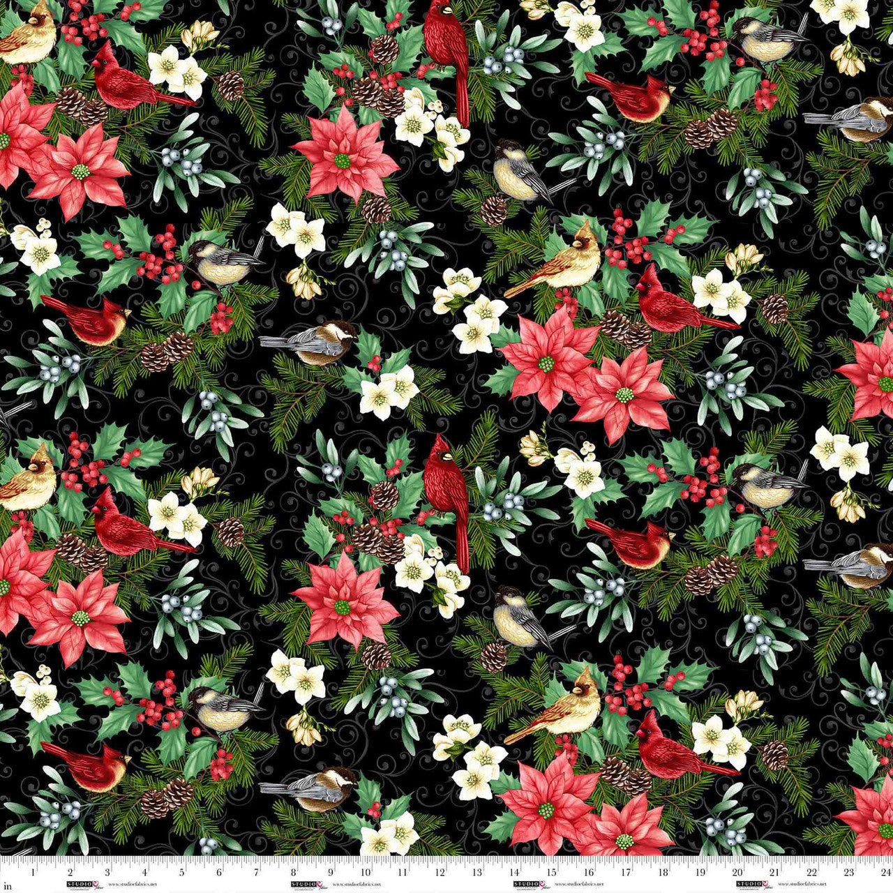 Blooms of the Holiday - Birds And Blooms - Black Multi