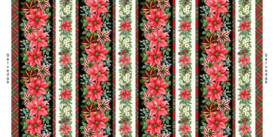 Blooms of the Holiday - Border Stripe - Black Multi