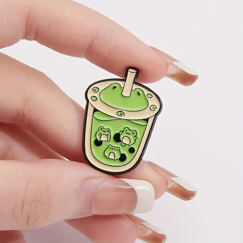 'Frog Bubble Tea' Enamel Pin