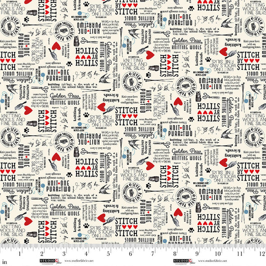 Knit 1, Purr 2 - Newsprint - Ecru