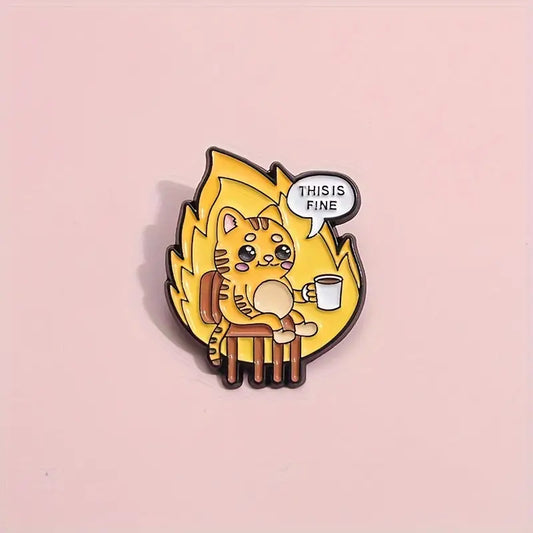 Cartoon Cats Drinking Coffee Enamel Pin