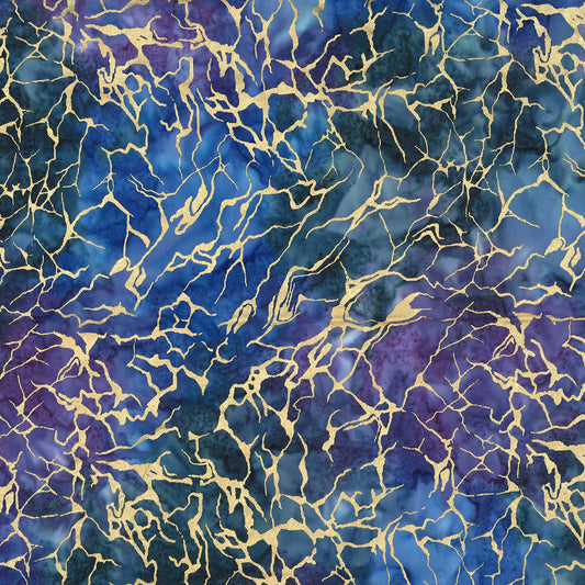 Michael Miller - Indigo Sea Water Batik w/Metallic