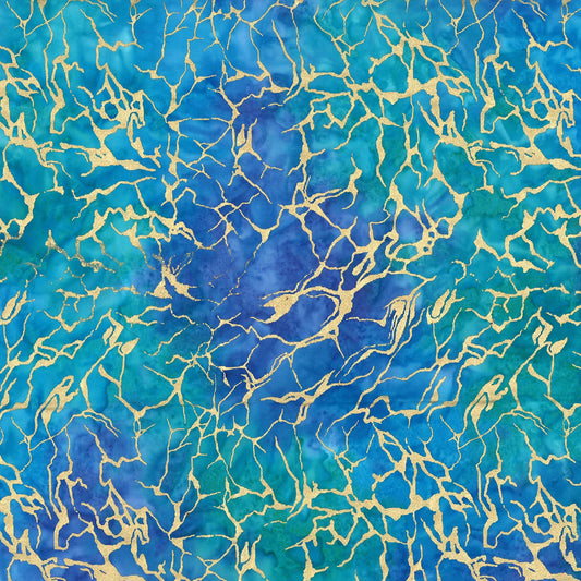 Michael Miller - Turquoise Sea Water Batik w/Metallic