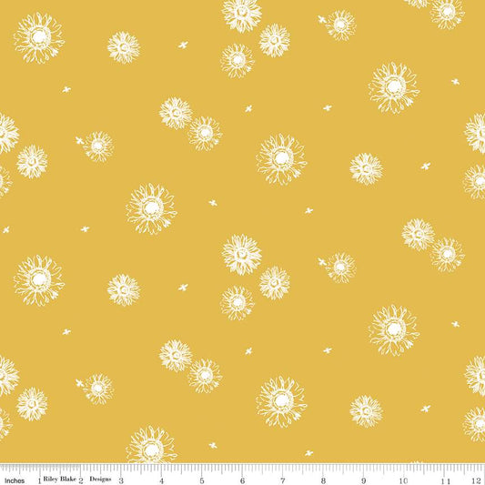 Honey Bees and Flowers Please Tonal Sunflowers Gold