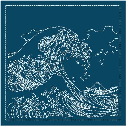 Olympus Sashiko Sampler (Hokusai Katsushika) - 36 Views of Mt Fuji: Great Waves - Navy