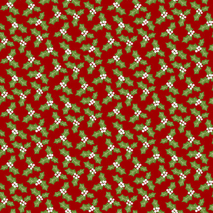 Snow Place Like Home 2-Ply Flannel - Tossed Holly Leaves - Red