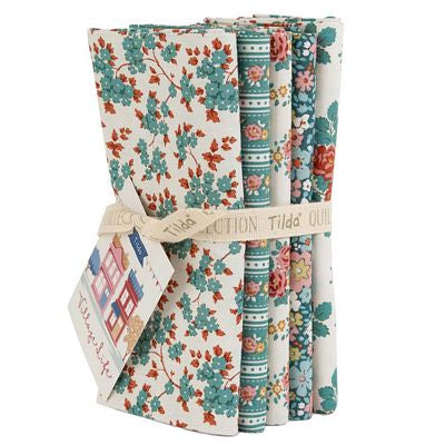 Tilda Village Life Petrol/Teal Fat Quarter Bundle 5pc (21" x 19")
