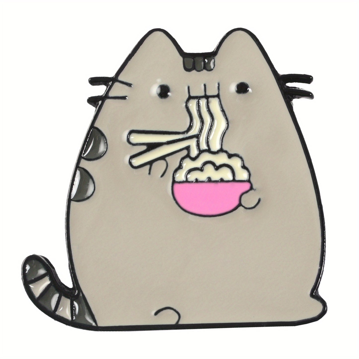 Cat having noodles Enamel Pin