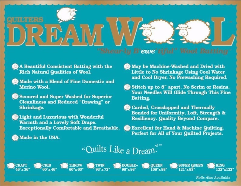 Batting Quilters Dream Wool Queen - (108'' x 93'')