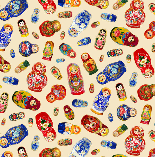Matryoshka - Cream - Tossed Dolls w/Metallic