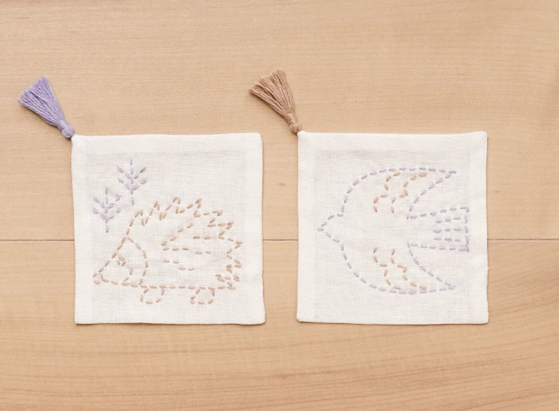 Sashiko Embroidery Kit - Coaster - Hedgehog Tori