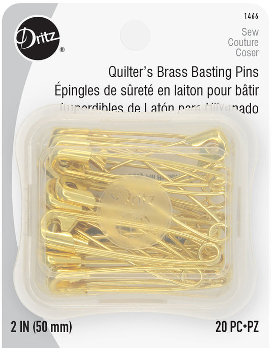 Dritz - 2" Quilters Brass Safety Pins, Brass, 20 pc