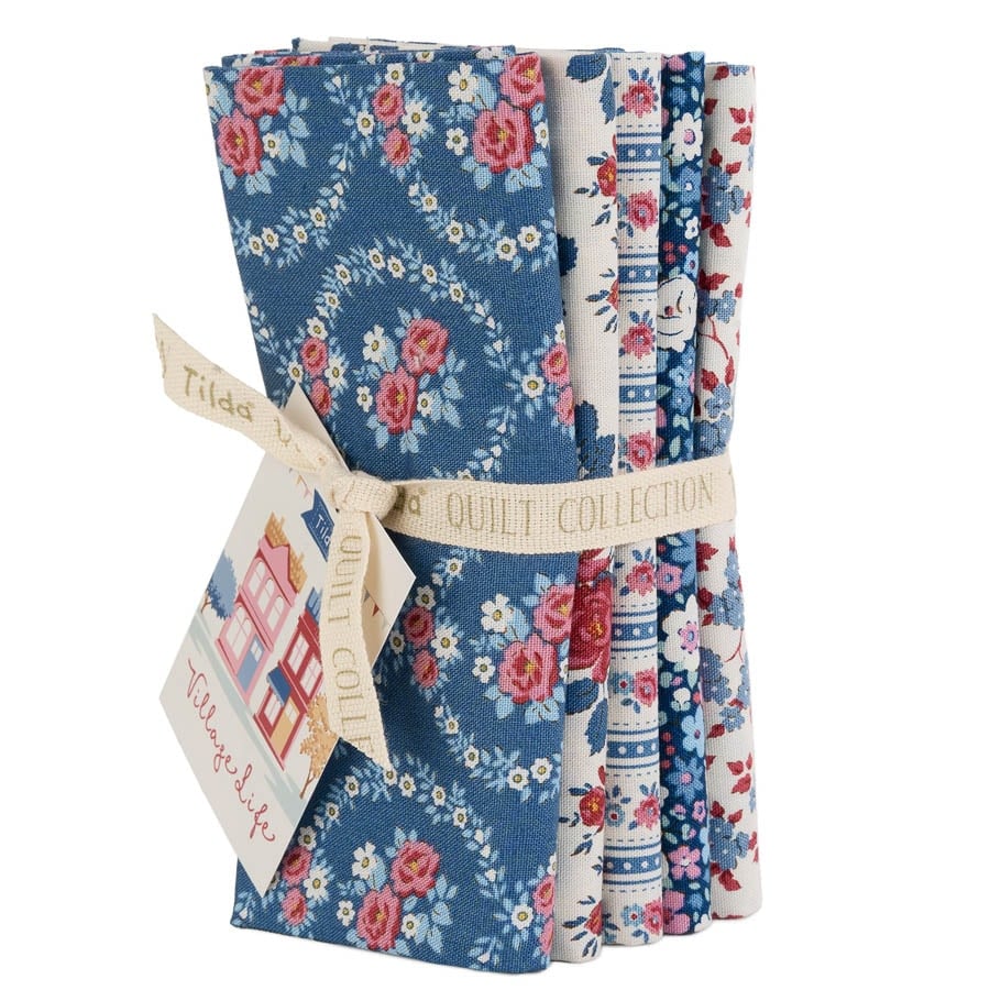 Tilda Village Life Blue Colorstory Fat Quarter Bundle 5pc (21" x 19")
