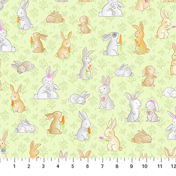 Patrick Lose Fabrics - Bunnies For Baby In the Meadow - Green